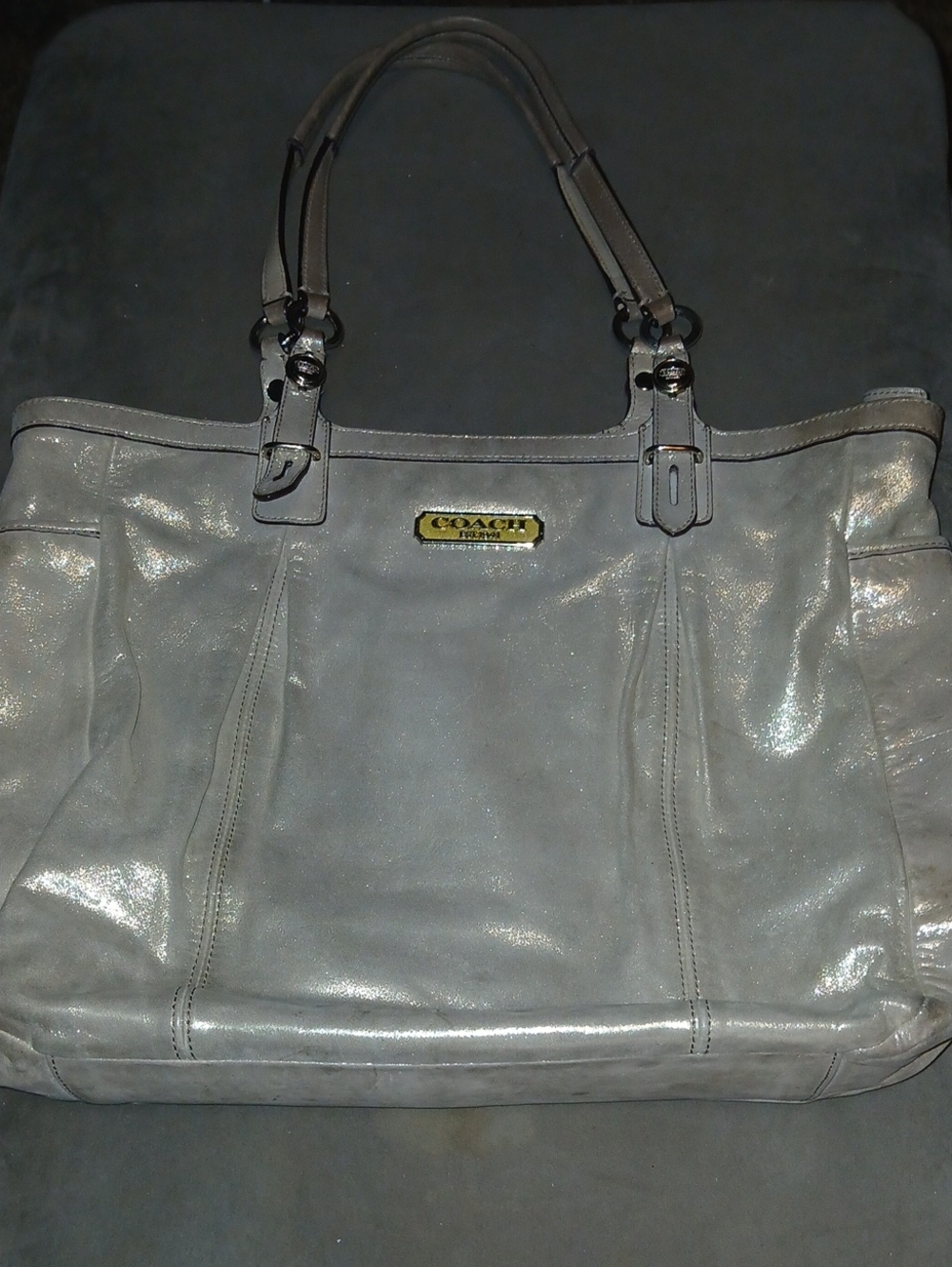Vintage Coach Sparkly Gold Gallery Leather East/West Tote Handbag Lilac Liner